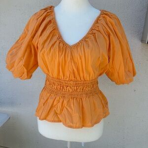 LOFT Orange Ruched Peplum Blouse